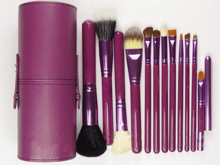 Набор кистей для макияжа 12 шт в тубусе Фиолетовые